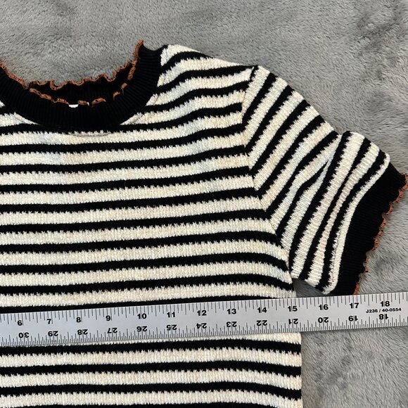 Zara Crew Neck Striped Sweater Knit Women's SMALL Black Cream - Picture 4 of 4